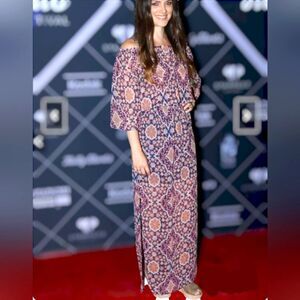 Mason & Belle Blue & Pink Kimono Sleeve Cold Shoulder Maxi Dress Size XS